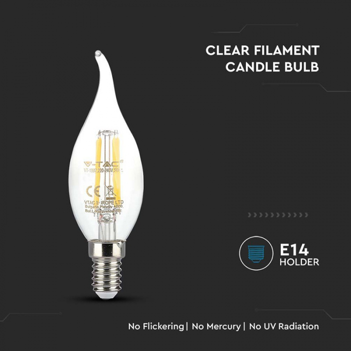 Bec e14 cu filament led 4w 3000k V-tac [5]