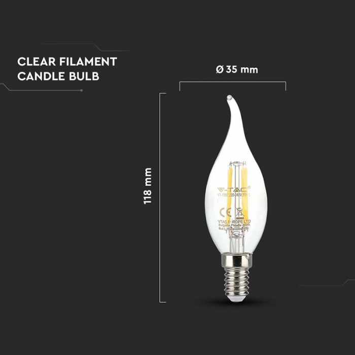 Bec e14 cu filament led 4w 3000k V-tac [4]