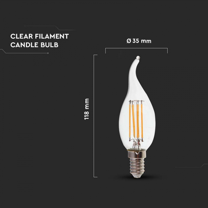 Bec e14 cu filament led 4w 4000k V-tac [4]