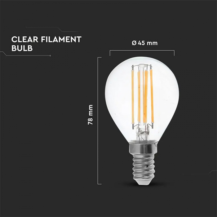 Bec e14 p45 cu filament led 6w 6400k V-tac [3]
