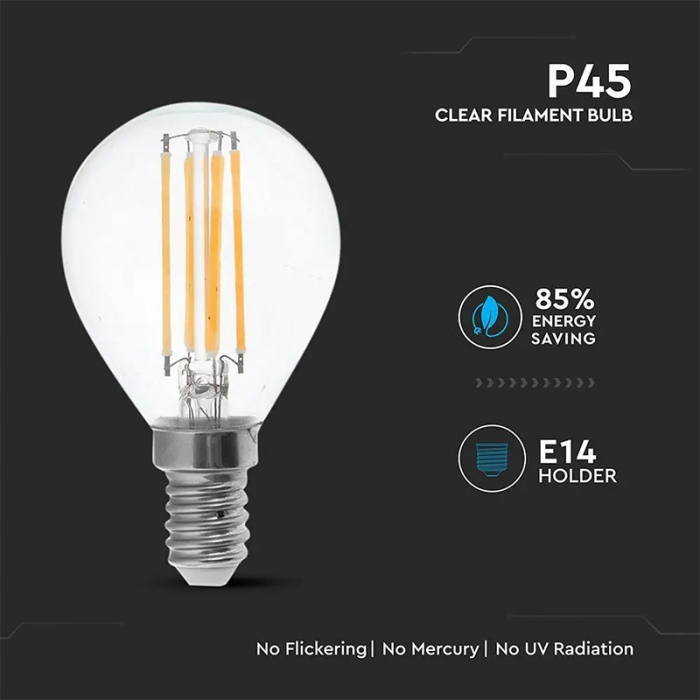 Bec e14 p45 cu filament led 6w 6400k V-tac [4]
