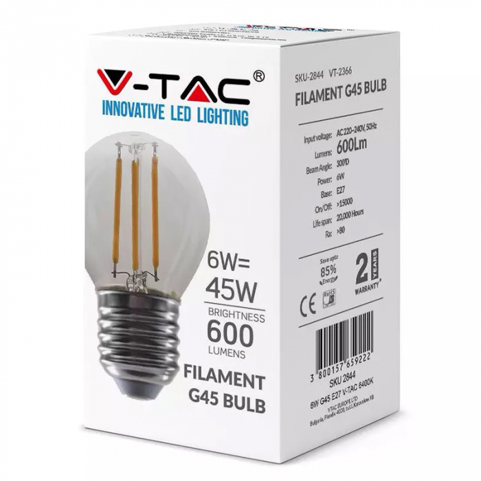 BEC E27 G45 CU FILAMENT LED 6W 6400K [3]