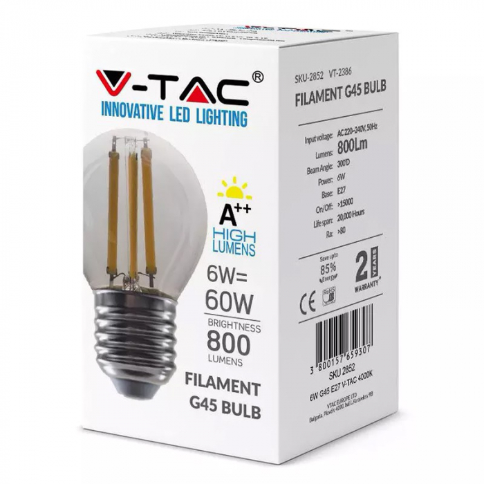 Bec filament led g45 e27 6w 4000k alb neutru V-tac [3]