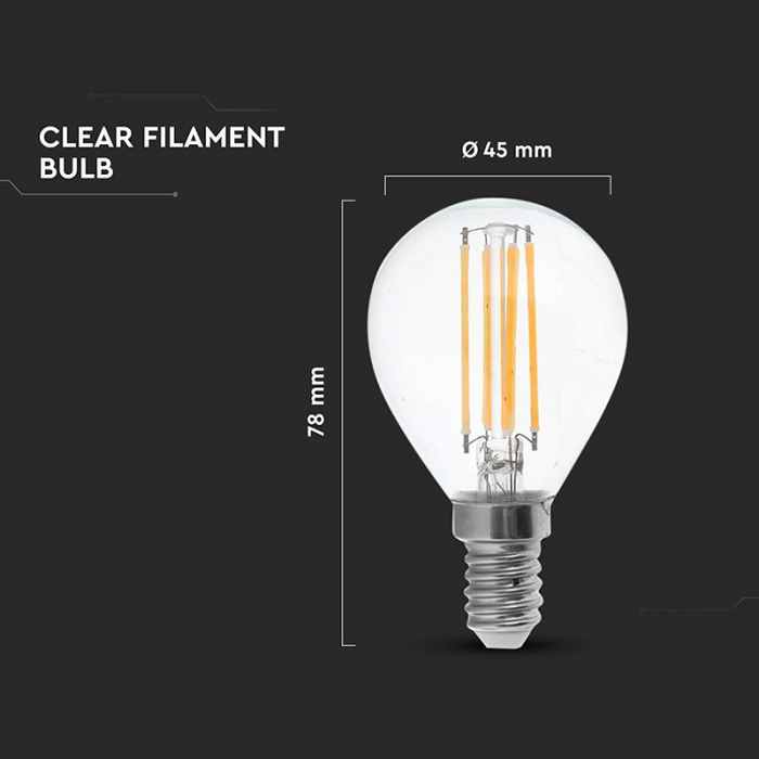 Bec filament led p45 e14 6w 130lm/watt 2700k alb cald V-tac [3]