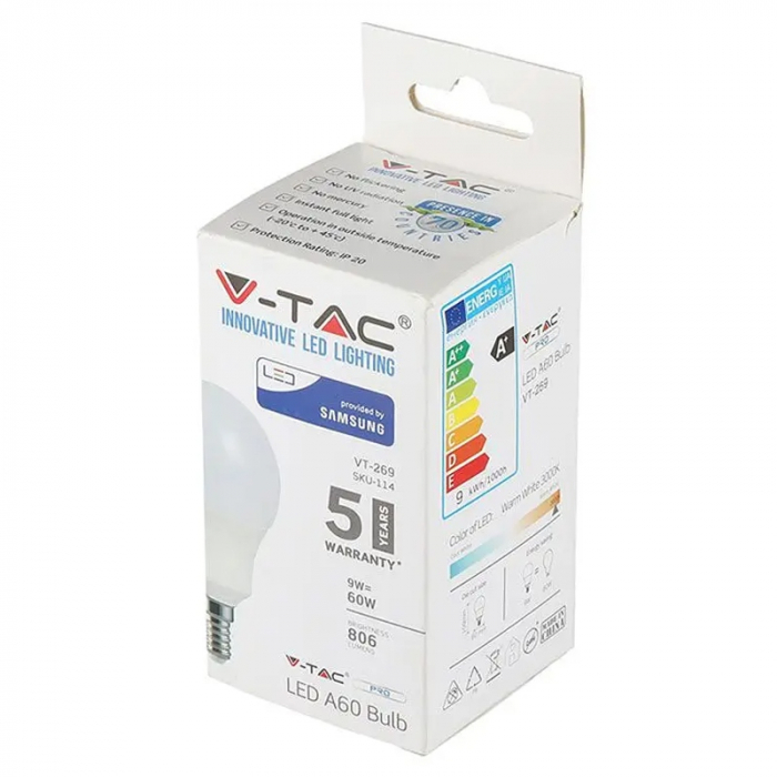 Bec led a60 e14 9w 4000k alb neutru, cip Samsung V-tac [4]