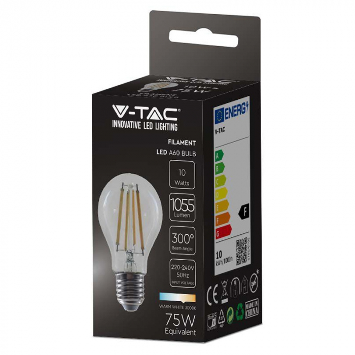 Bec Led A60 E27 10W CU FILAMENT 3000K ALB CALD [3]