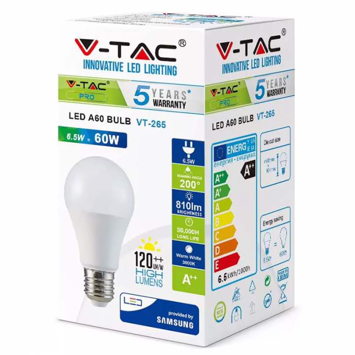 BEC LED A60 E27 6.5W A++ 6400K ALB RECE CIP SAMSUNG [3]