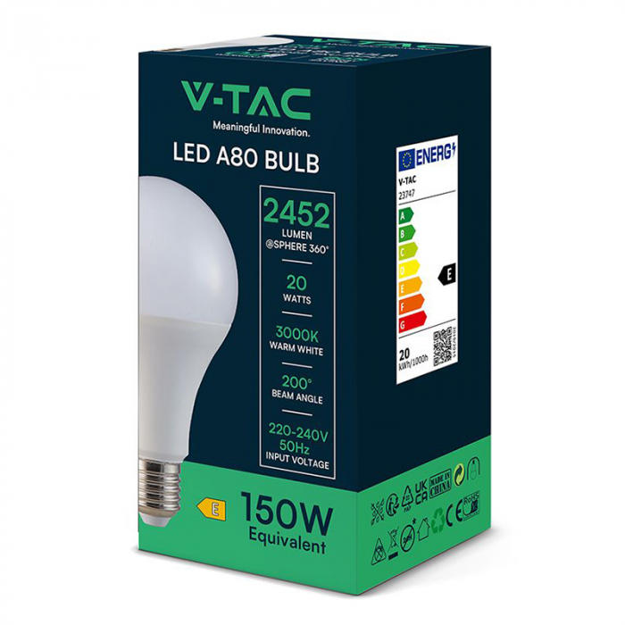 Bec led a80 e27 20w 3000k alb cald V-Tac [3]