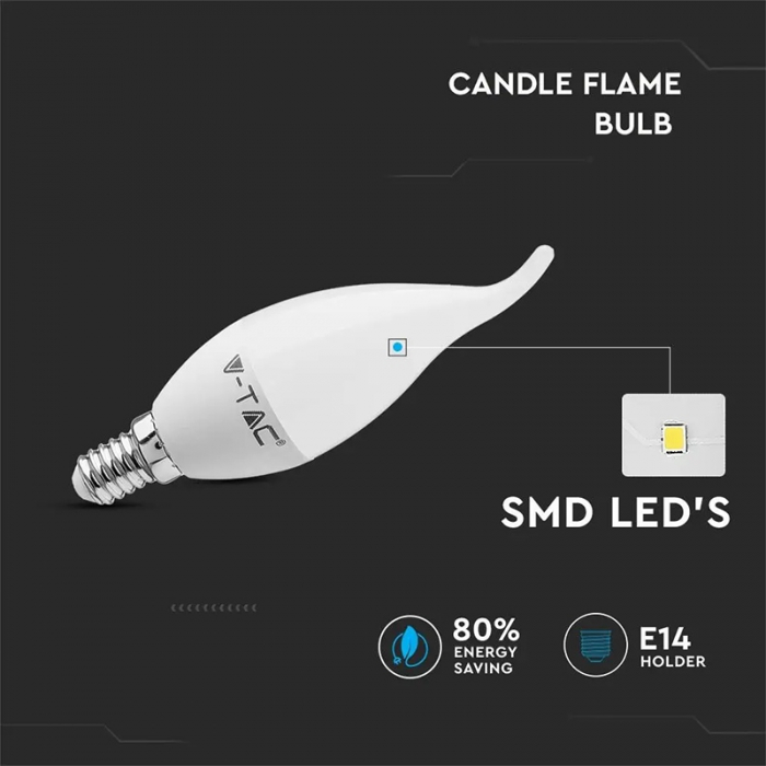 Bec led e14 4w 6000k alb rece V-tac [5]