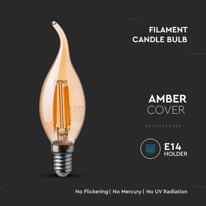 Bec led e14 4w cu filament 2200k alb cald V-tac [5]
