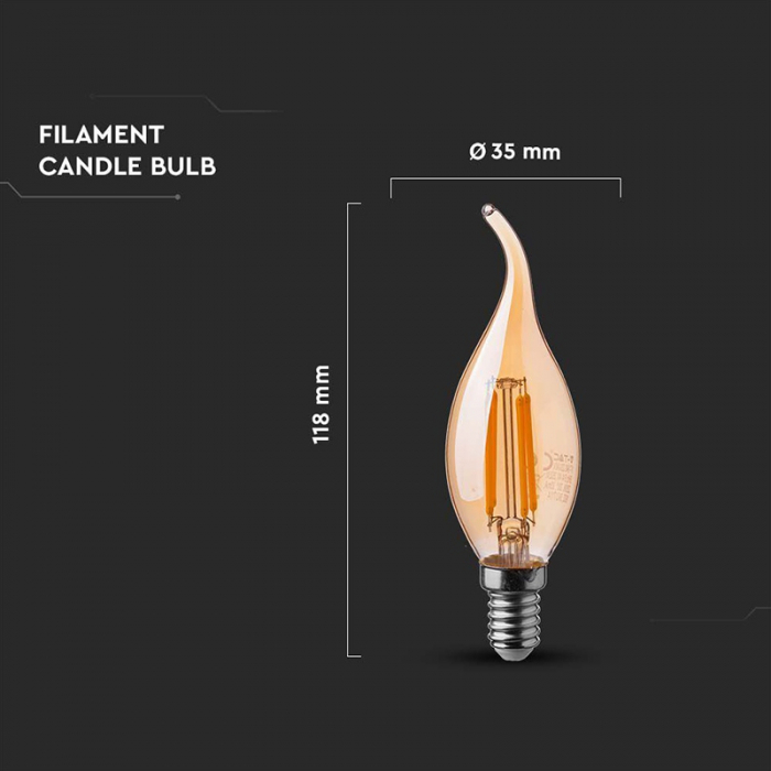 Bec led e14 4w cu filament 2200k alb cald V-tac [4]