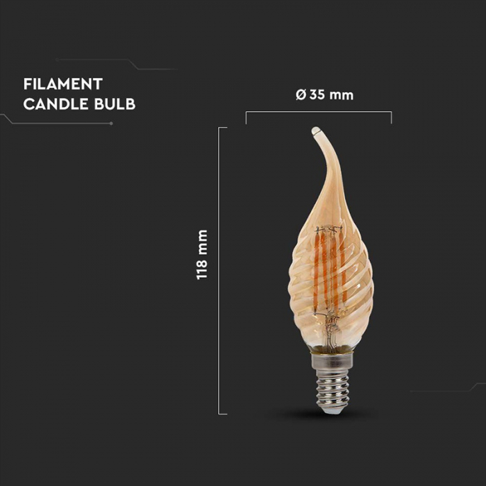 Bec Led E14 4W CU FILAMENT 2200K ALB CALD [4]