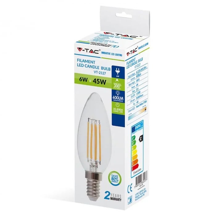 BEC LED E14 6W CU FILAMENT 3000K ALB CALD [3]