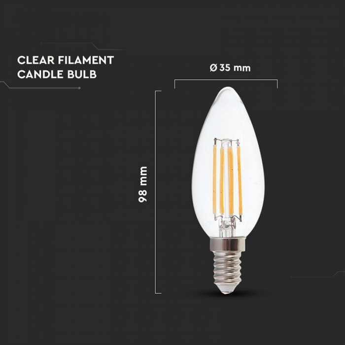 Bec led e14 6w cu filament 6400k alb rece V-tac [4]