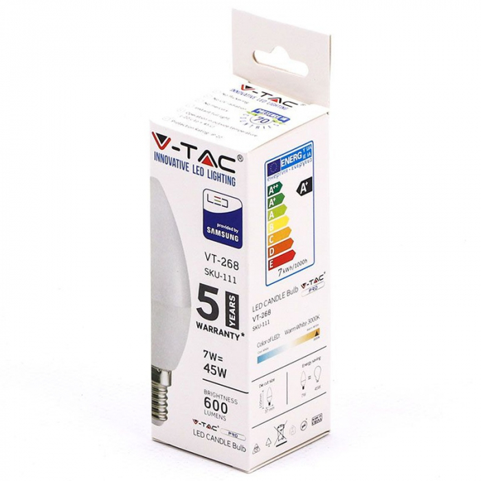 BEC LED E14 7W 3000K ALB CALD, CIP SAMSUNG [4]