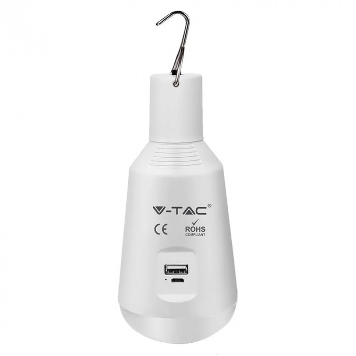 Bec led e27 7w 3in1 cu accumulator incarcare solara si usb V-tac [2]