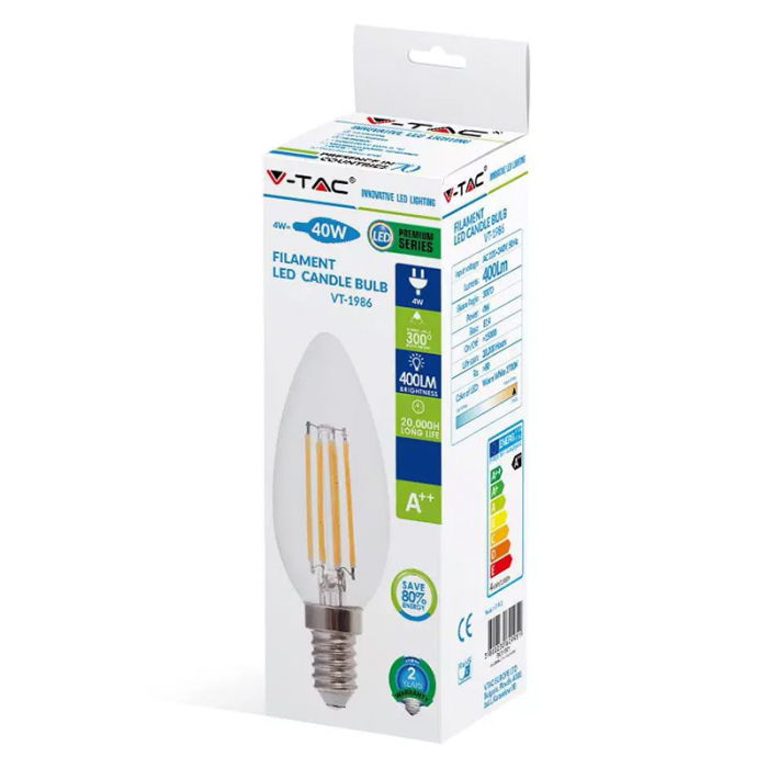 Bec led filament e14 4w 6000k alb rece V-tac [3]