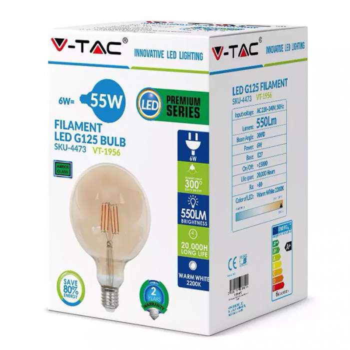 BEC LED G125 E27 4W CU FILAMENT 2200K ALB CALD [4]