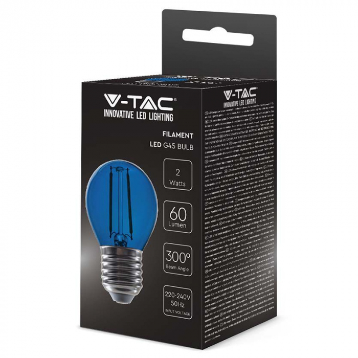 Bec led g45 e27 2w cu filament lumina albastra V-tac [3]