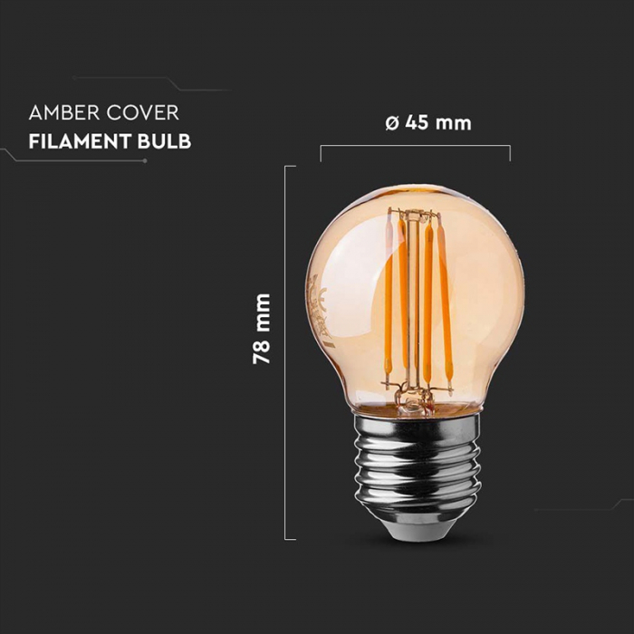BEC LED G45 E27 4W CU FILAMENT 2200K ALB CALD [4]