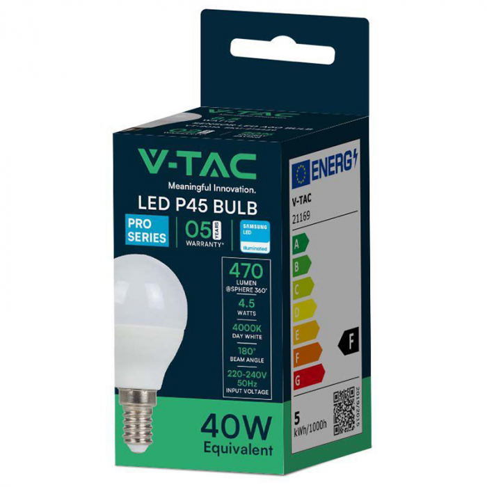 Bec led p45 e14 4.5w 4000k alb neutru, cip Samsung V-tac [3]