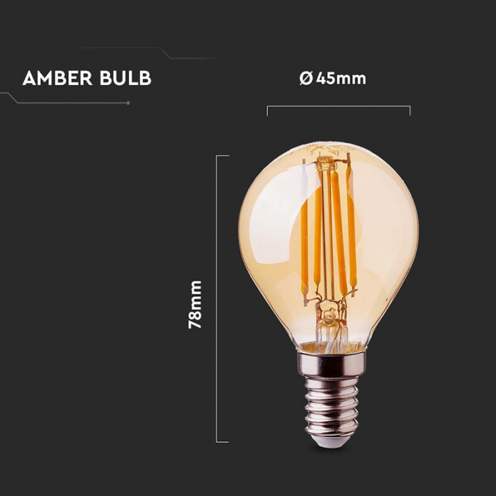 Bec led p45 e14 4w filament 2200k alb cald V-tac [4]