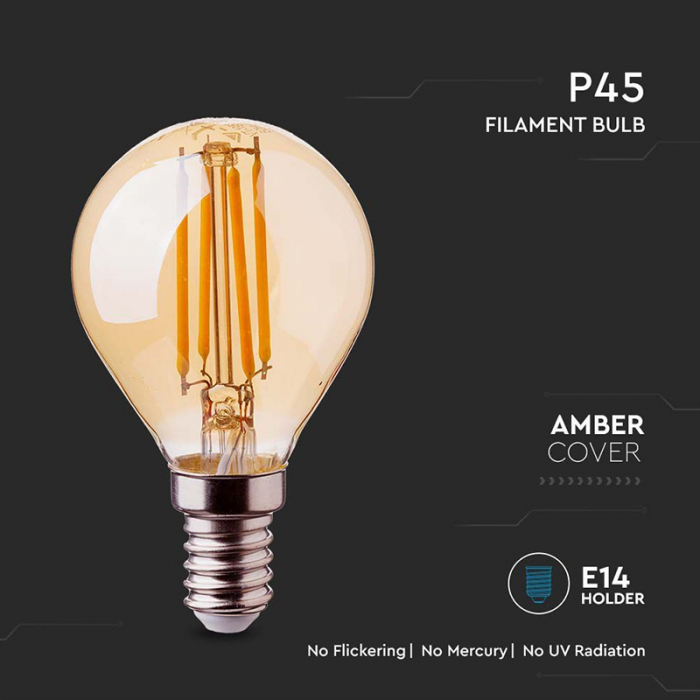Bec led p45 e14 4w filament 2200k alb cald V-tac [5]