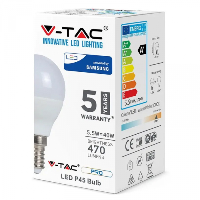 BEC LED P45 E14 5.5W 4000K ALB NEUTRU, CIP SAMSUNG [3]