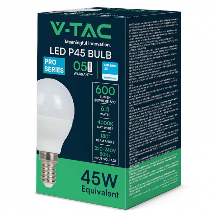 Bec led P45 E14 6.5W 4000K alb neutru, cip Samsung V-tac [3]