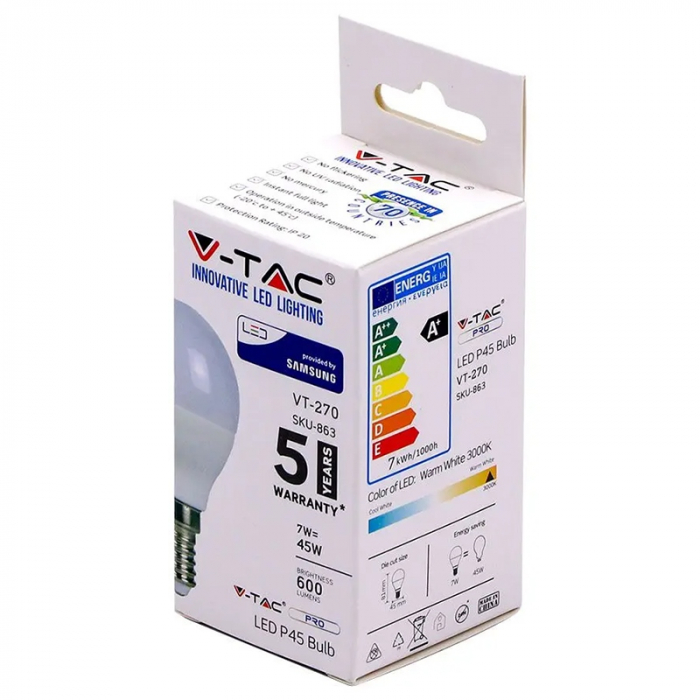 BEC LED P45 E14 7W 3000K ALB CALD CIP SAMSUNG [3]