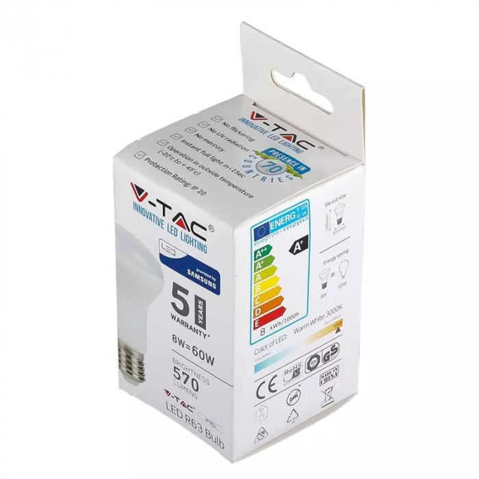 BEC LED R63 E27 8W 3000K ALB CALD, CIP SAMSUNG [5]
