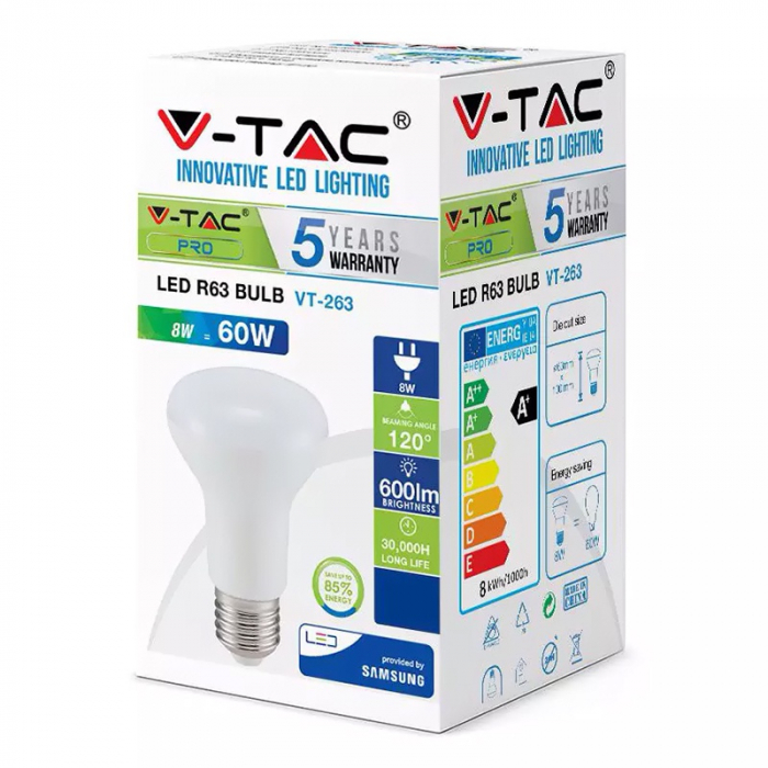 BEC LED R63 E27 8W 3000K ALB CALD, CIP SAMSUNG [4]