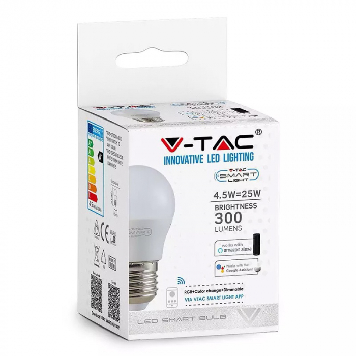 Bec led smart e27 g45 4.5w rgb alb cald si rece V-tac [5]