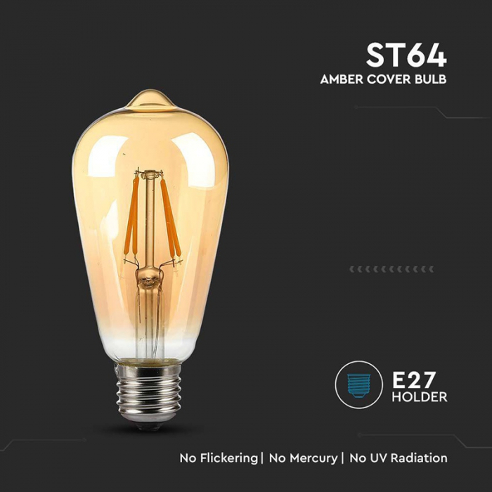 Bec led st64 e27 4w cu filament 2200k model edison V-tac [5]