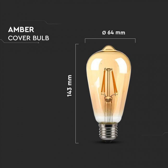 Bec led st64 e27 4w cu filament 2200k model edison V-tac [4]
