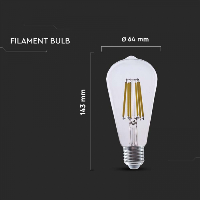 Bec led ST64 E27 4W cu filament 3000K model Edison V-tac [4]