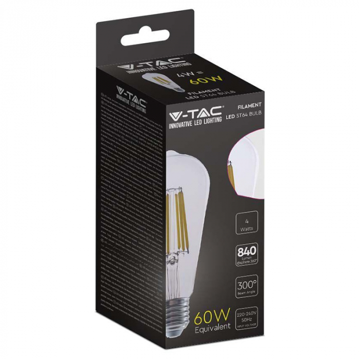 Bec led ST64 E27 4W cu filament 3000K model Edison V-tac [3]