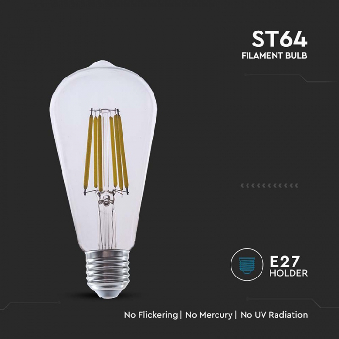 Bec led st64 e27 4w cu filament 4000k model edison V-tac [5]