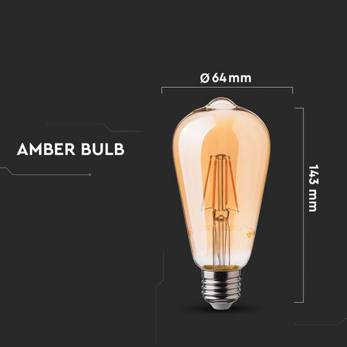 Bec Led ST64 E27 6W CU FILAMENT 2200K MODEL EDISON [4]