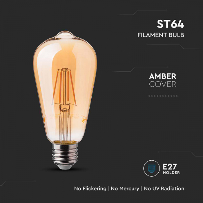 Bec Led ST64 E27 6W CU FILAMENT 2200K MODEL EDISON [5]