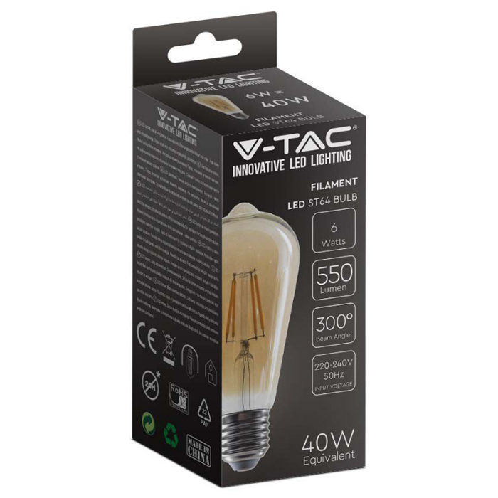 Bec Led ST64 E27 6W CU FILAMENT 2200K MODEL EDISON [3]