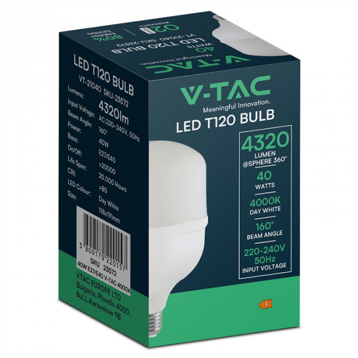 Bec led t120 e27/e40 40w 4000k alb neutru V-tac [3]