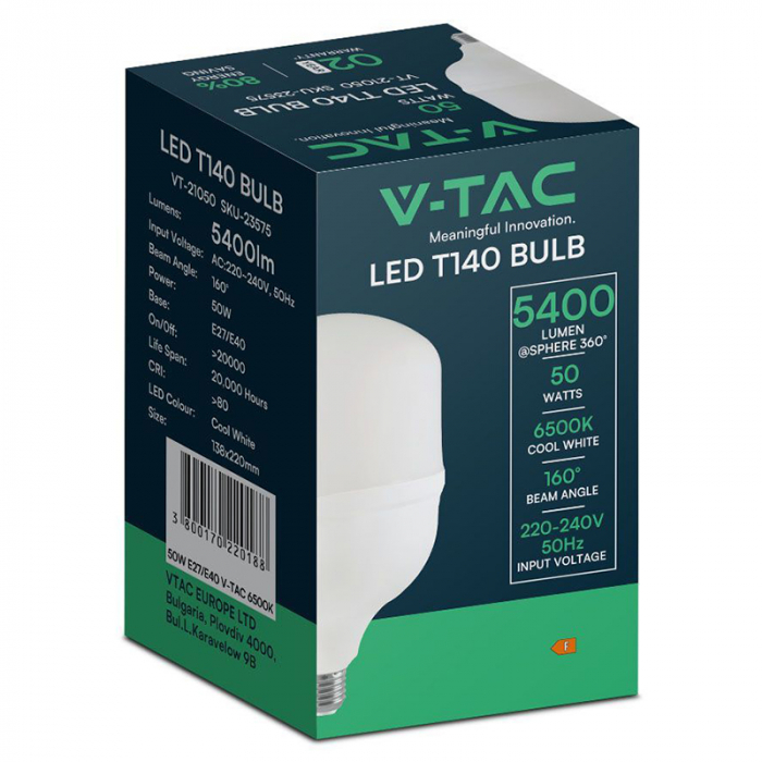 Bec Led T140 E27/E40 50W 4000K ALB NEUTRU [3]