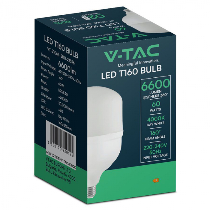 Bec led t160 e27/e40 60w 4000k alb neutru V-tac [3]