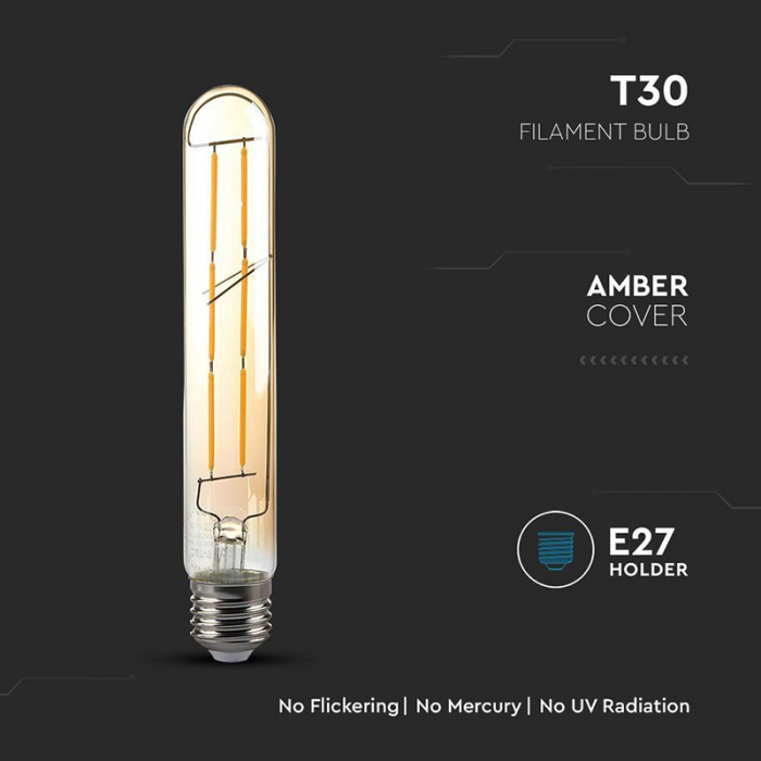 Bec led t30 e27 cu filament 6w 2200k alb cald V-tac [5]