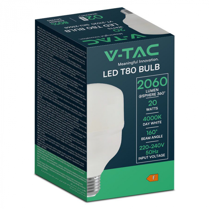 Bec led T80 E27 20W 6500K alb rece V-tac [3]