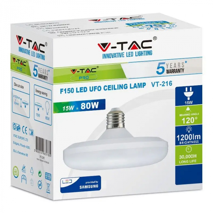 BEC LED UFO 15W F150 E27 6400K ALB RECE, CIP SAMSUNG [4]