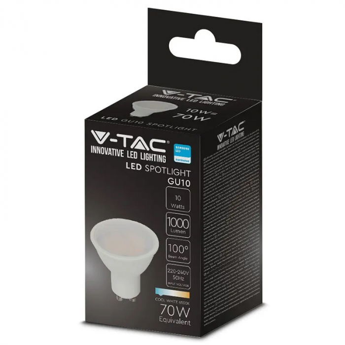 Bec spot LED GU10, 10W, 6500K, alb rece, cip Samsung, V-TAC [4]