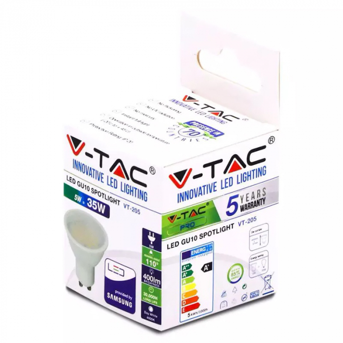 Bec spot led  GU10 5W 6400K ALB RECE, CIP SAMSUNG [4]