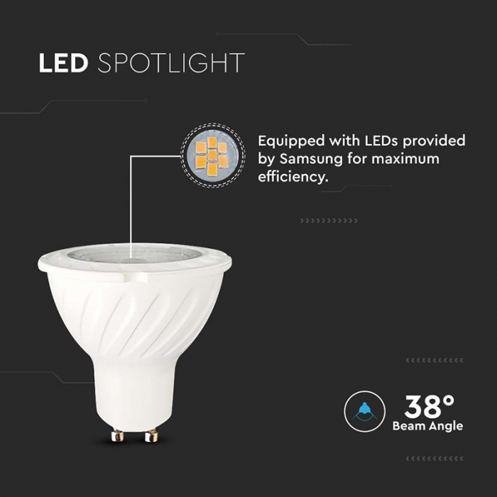 Bec spot LED GU10, 6W, 3000K, alb cald, cip Samsung, V-TAC [6]